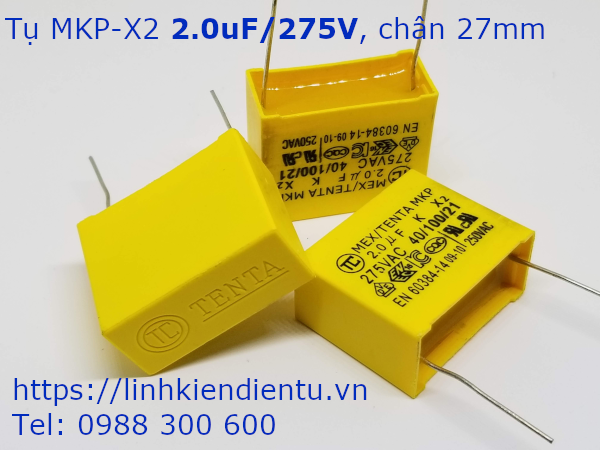 Tụ MKP-X2 2uF/275V, chân 27mm