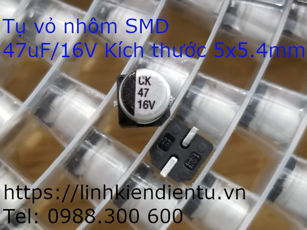 Tụ vỏ nhôm SMD 47uF 16V, 5x5.4mm