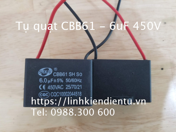 Tụ CBB61 6.0uF 450V - (dùng trong động cơ điện, quạt điện)