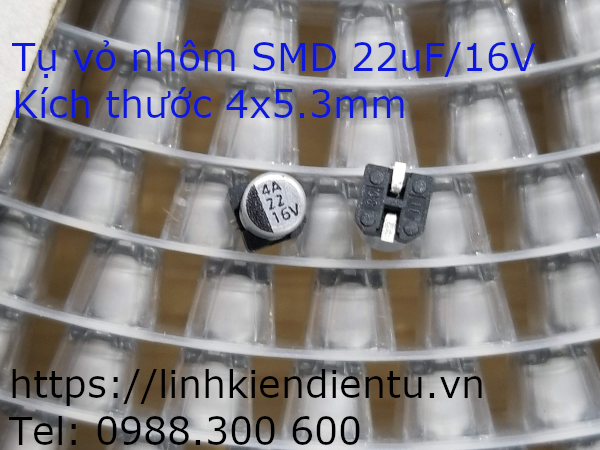 Tụ vỏ nhôm SMD 22uF/16V,  4x5.3mm
