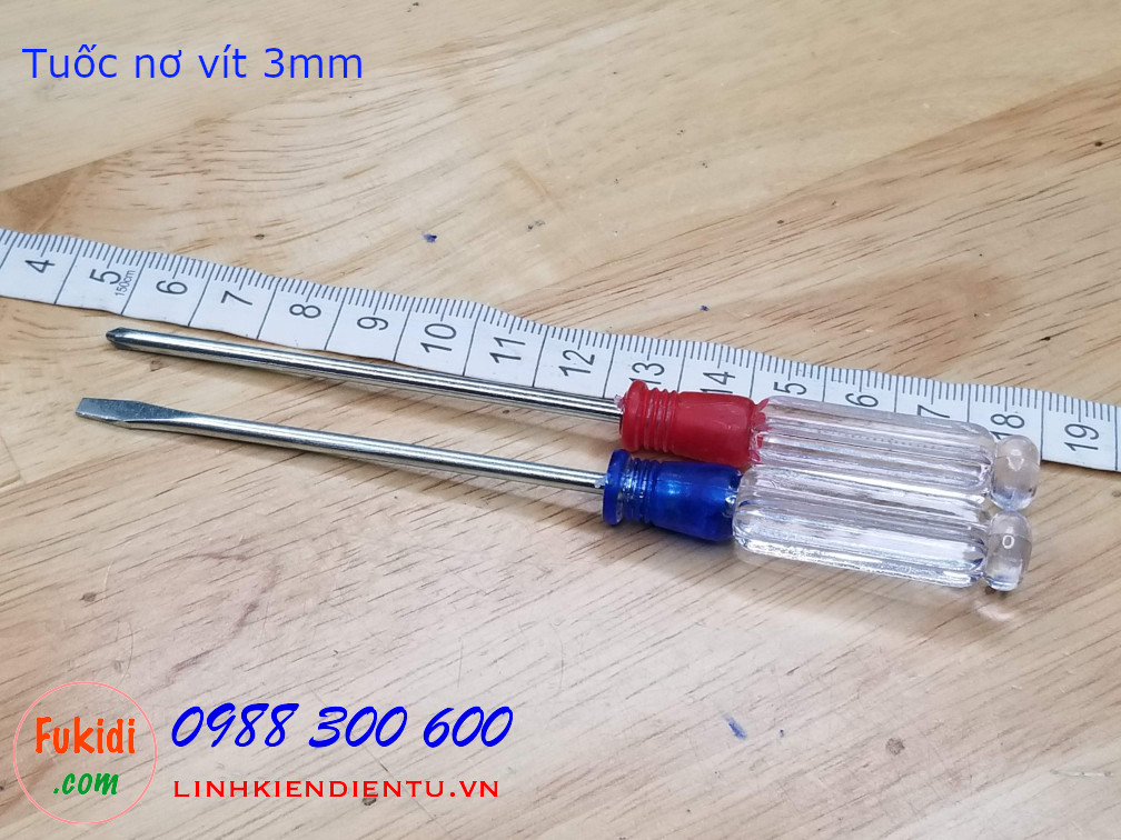 Tuốc nơ vít 3mm đầu dẹp và đầu chữ thập, chiều dài 130mm, dùng vặn cho đinh 3mm