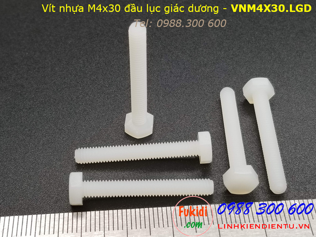 Vít nhựa M4 đầu lục giác dương dài 30mm M4x30 màu trắng - VNM4x30.LGD