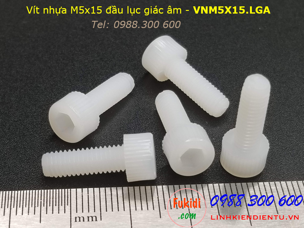 Vít nhựa M5 đầu lục giác âm dài 15mm M5x15mm - VNM5x15.LGA