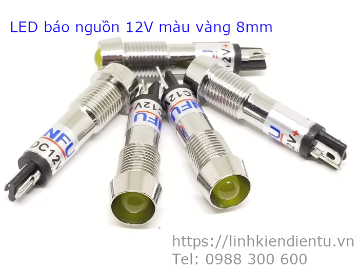 XD8-1 đèn LED báo nguồn 12V 8mm màu vàng - XD812Y