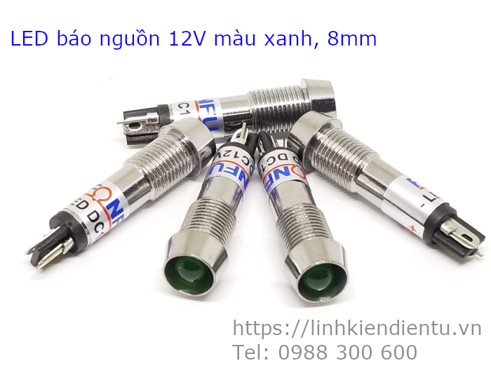 XD8-1 đèn LED báo nguồn 12V 8mm màu xanh lá - XD812G