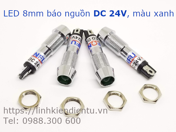 XD8-1 đèn LED báo nguồn 24V DC, 8mm màu xanh lá - XD824G
