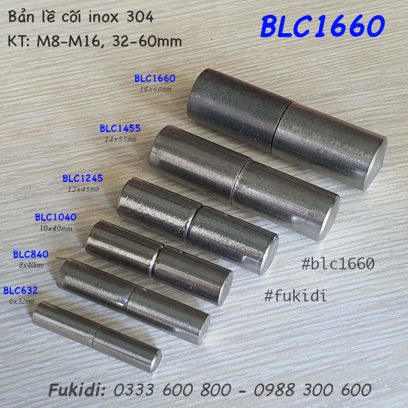 Sáu kích cỡ của bản lề cối inox 304 từ phi 6 đến 16mm