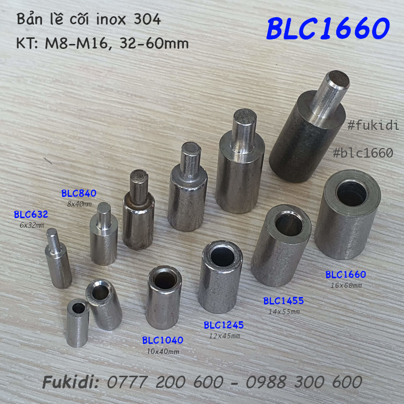 Sáu kích cỡ của bản lề cối inox 304 từ phi 6 đến 16mm