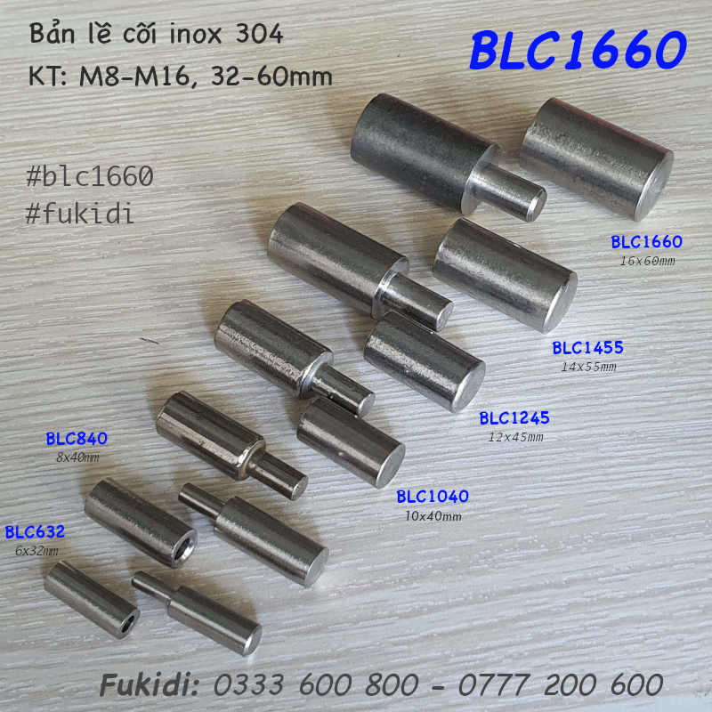 Sáu kích cỡ của bản lề cối inox 304 từ phi 6 đến 16mm
