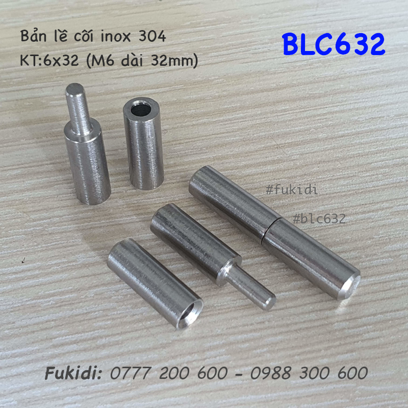 Bản lề cối inox 304, phi 6 dài 32mm - BLC632