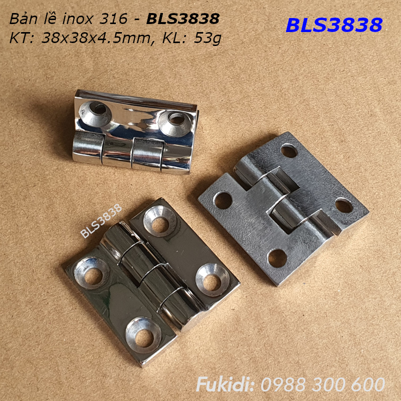 Bản lề inox 316 KT: 38x38, dày 4.5mm - BLS3838