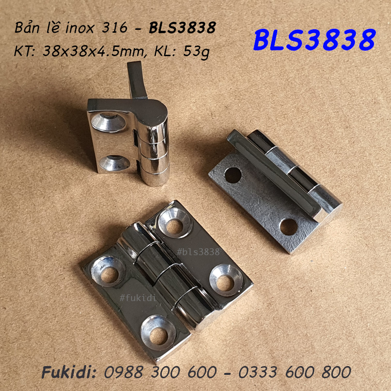 Bản lề inox 316 KT: 38x38, dày 4.5mm - BLS3838