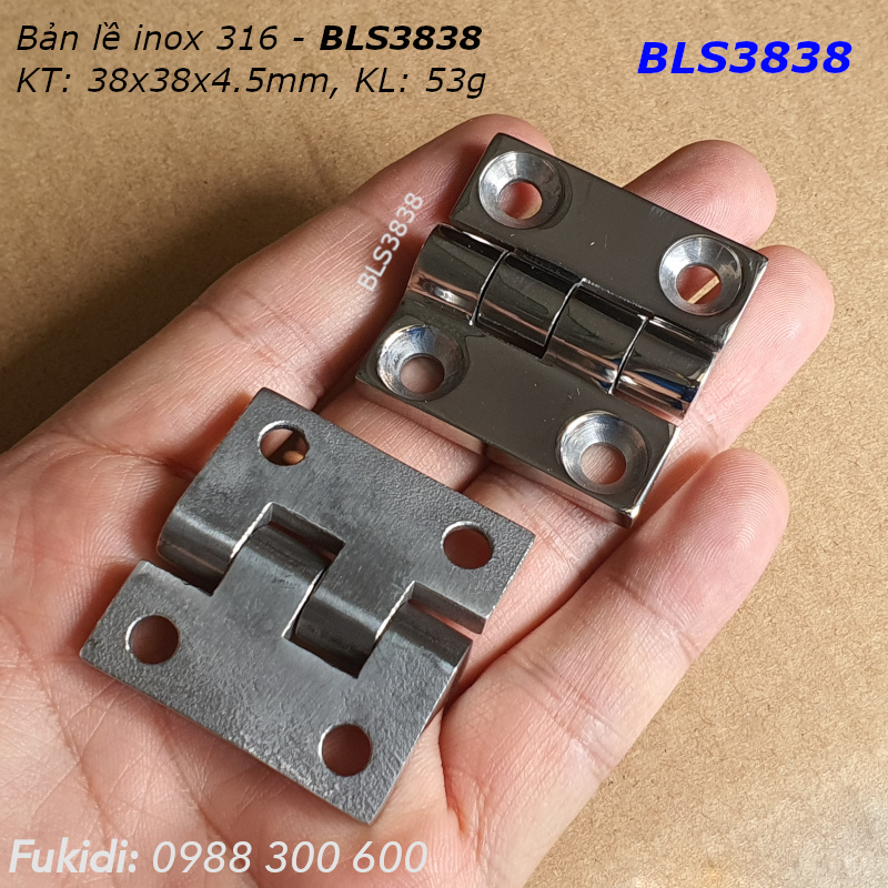 Bản lề inox 316 KT: 38x38, dày 4.5mm - BLS3838