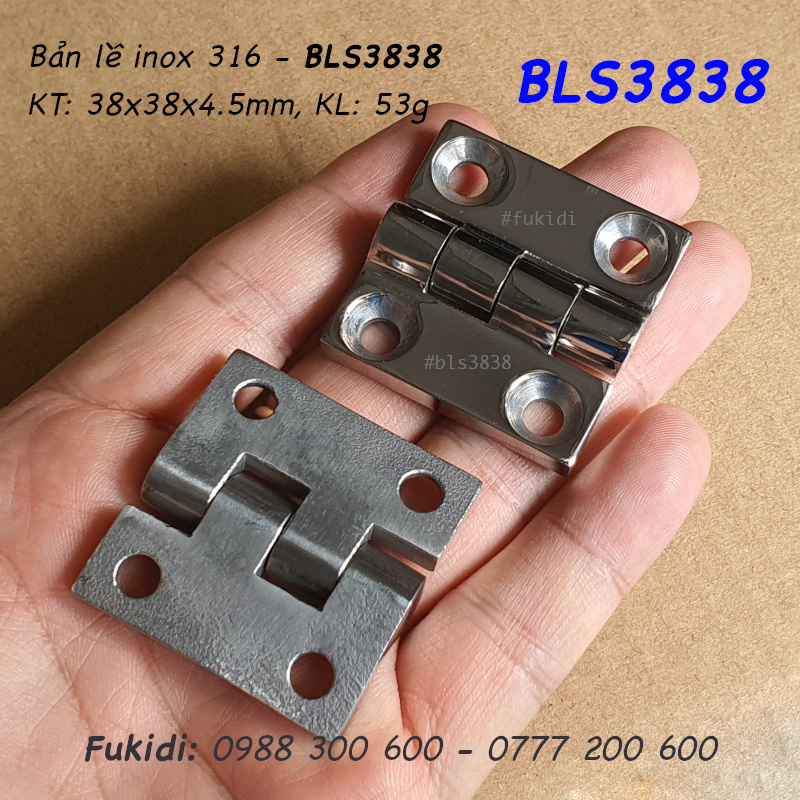 Bản lề inox 316 KT: 38x38, dày 4.5mm - BLS3838
