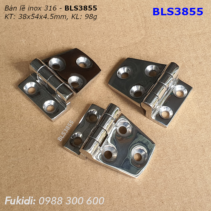 Bản lề tủ điện inox 316 KT 38x54, dày 4.5mm - BLS3855