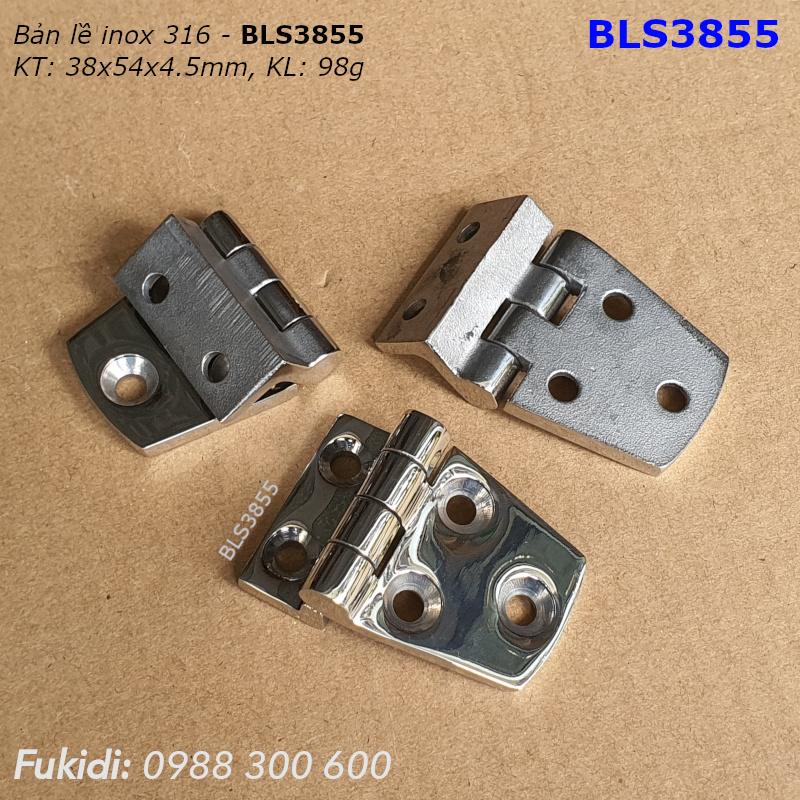 Bản lề tủ điện inox 316 KT 38x54, dày 4.5mm - BLS3855