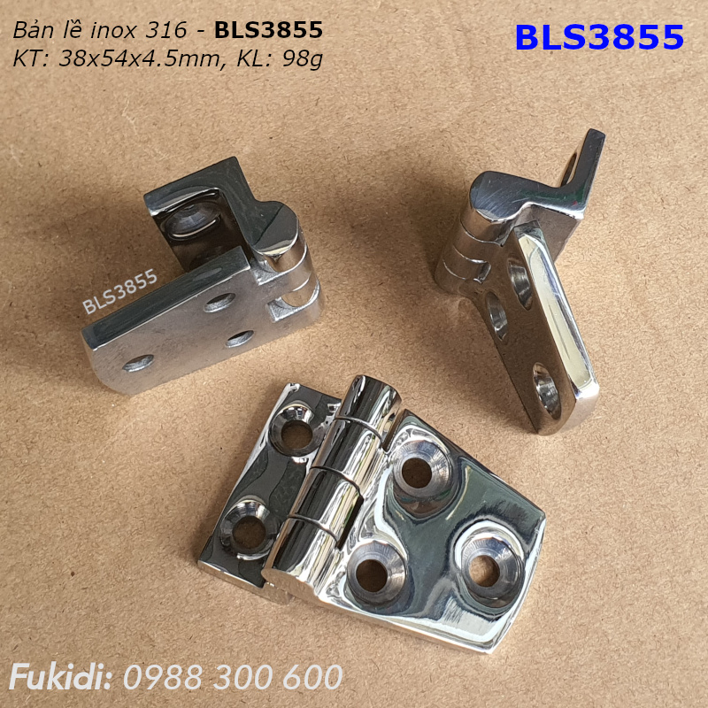 Bản lề tủ điện inox 316 KT 38x54, dày 4.5mm - BLS3855