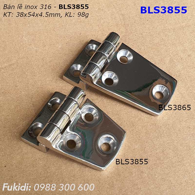 Bản lề tủ điện inox 316 KT 38x54, dày 4.5mm - BLS3855
