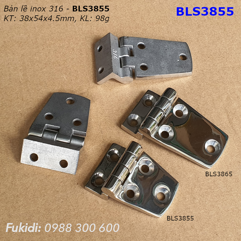 Bản lề tủ điện inox 316 KT 38x54, dày 4.5mm - BLS3855