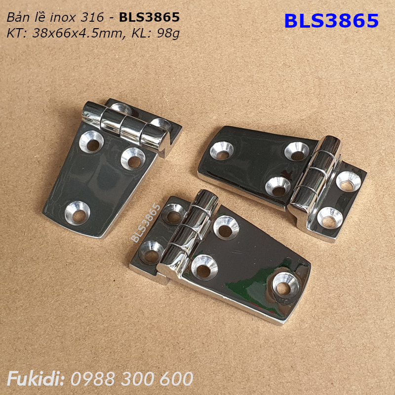 Bản lề tủ điện inox 316 KT 38x66, dày 4.5mm - BLS3865
