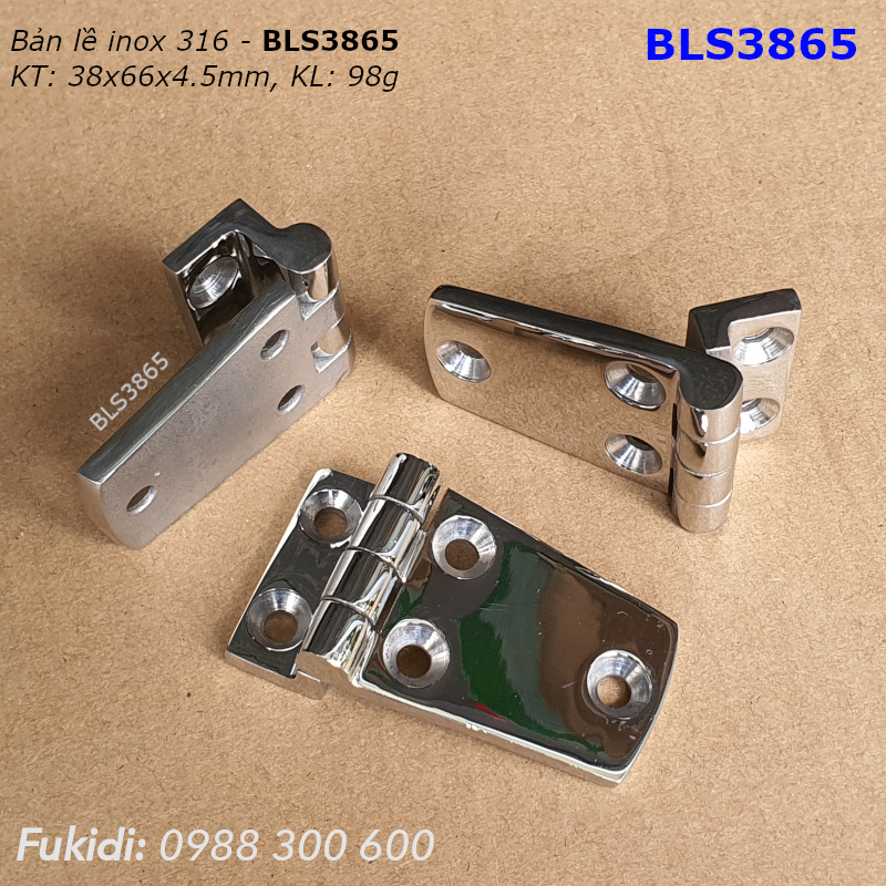 Bản lề tủ điện inox 316 KT 38x66, dày 4.5mm - BLS3865