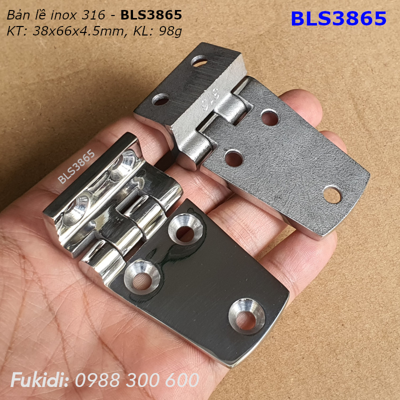 Bản lề tủ điện inox 316 KT 38x66, dày 4.5mm - BLS3865