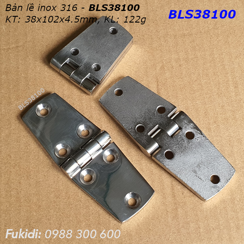Bản lề tủ điện inox 316 KT 38x102, dày 4.5mm - BLS38100