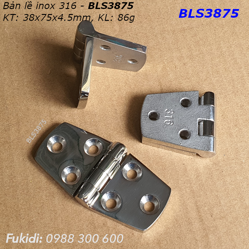 Bản lề inox 316 KT 38x76, dày 4.5mm - BLS3875