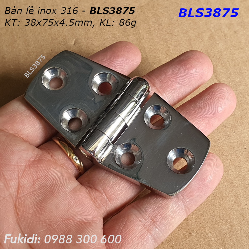 Bản lề inox 316 KT 38x76, dày 4.5mm - BLS3875