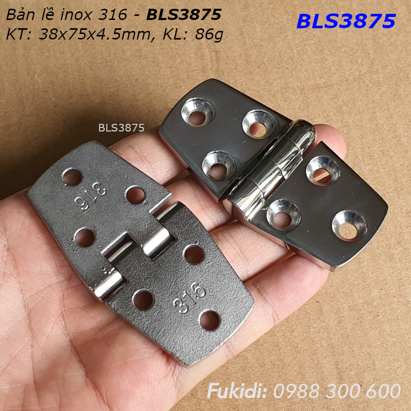 Bản lề inox 316 KT 38x76, dày 4.5mm - BLS3875