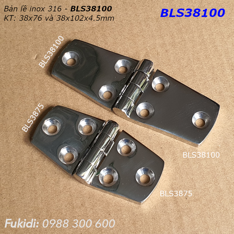 Bản lề inox 316 KT 38x76, dày 4.5mm - BLS3875