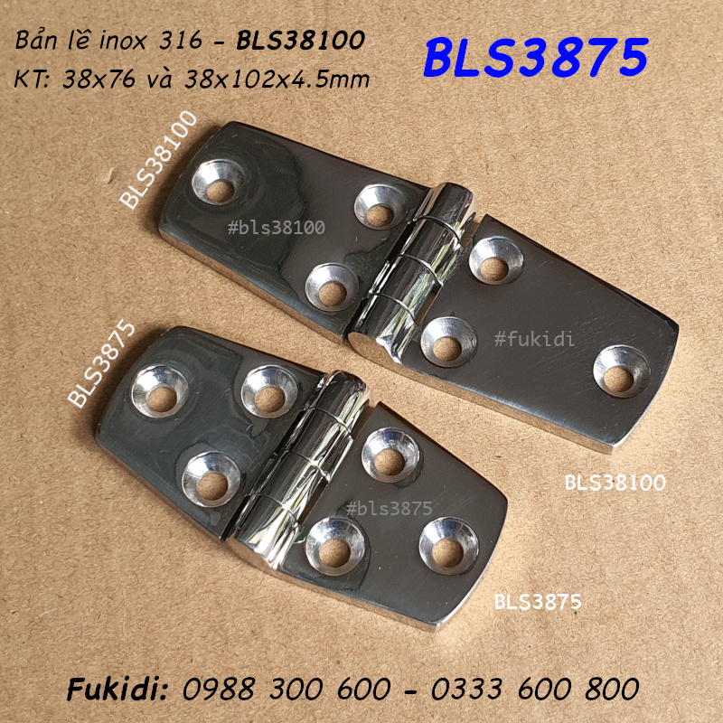 Bản lề tủ điện inox 316 KT 38x102, dày 4.5mm - BLS38100