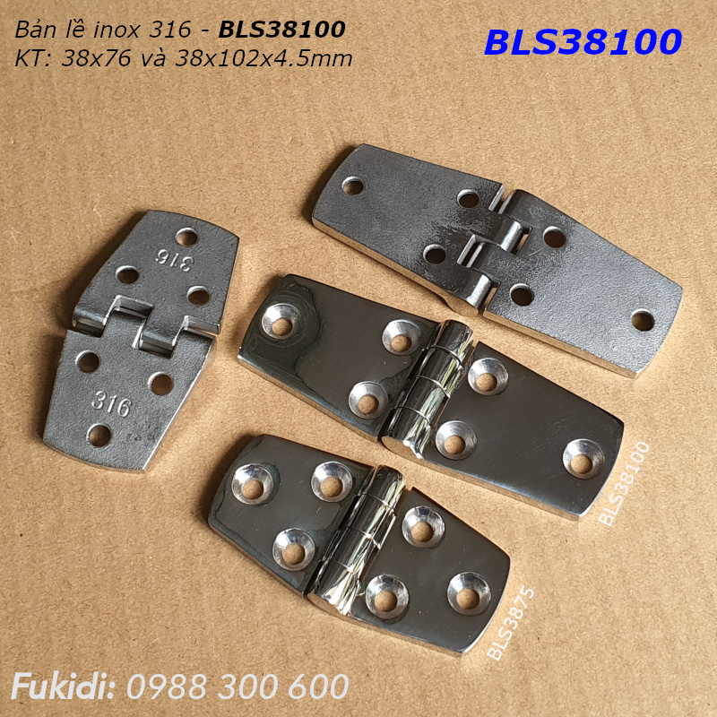 Bản lề inox 316 KT 38x76, dày 4.5mm - BLS3875