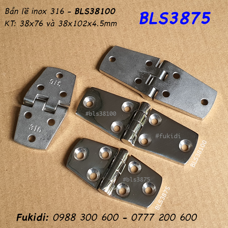 Bản lề tủ điện inox 316 KT 38x102, dày 4.5mm - BLS38100