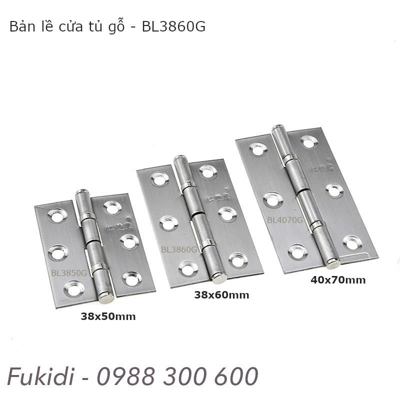 Bản lề tủ gỗ có trục chống ồn chất liệu thép không gỉ KT 38x60, dày 1.5mm - BL3860G