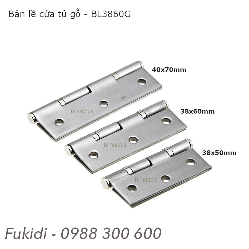 Bản lề tủ gỗ có trục chống ồn chất liệu thép không gỉ KT 38x50, dày 1.5mm - BL3850G