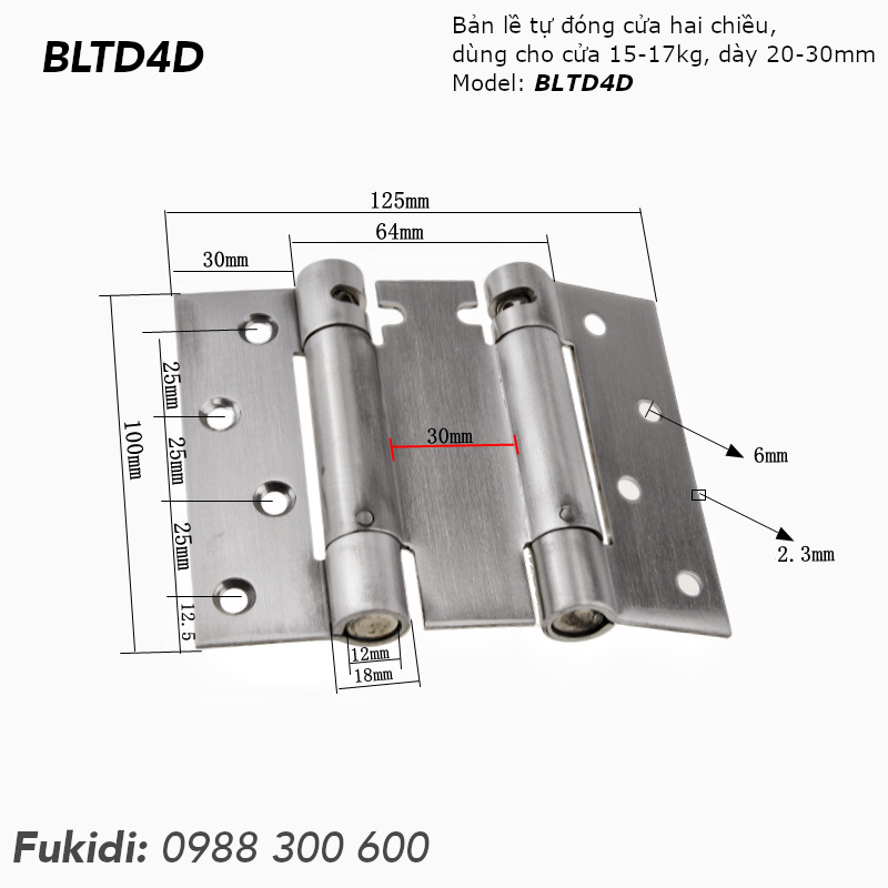 Bản lề tự đóng, mở hai chiều KT 100x125, dày 2.3mm - BLTD4D