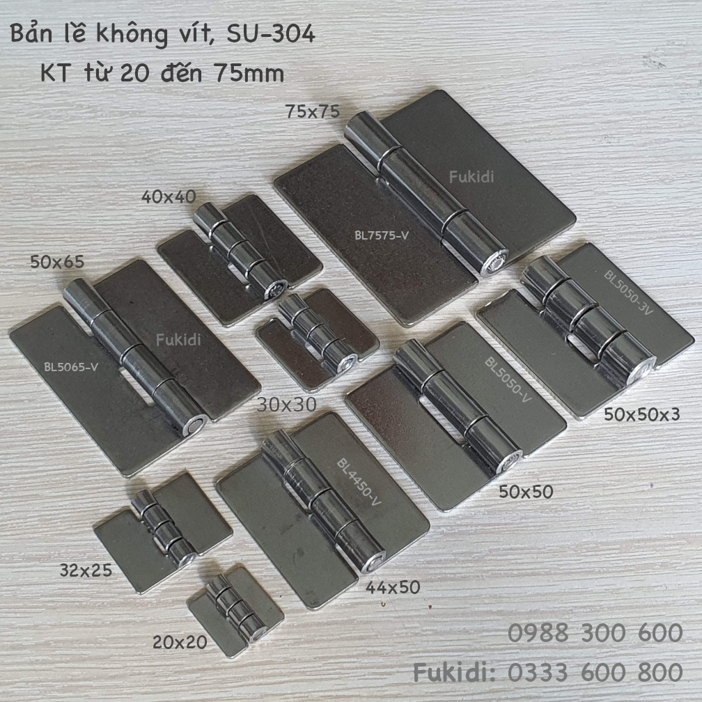Bản lề tủ điện không vít inox 304 KT 20x20 dày 1.5mm - BL2020-V