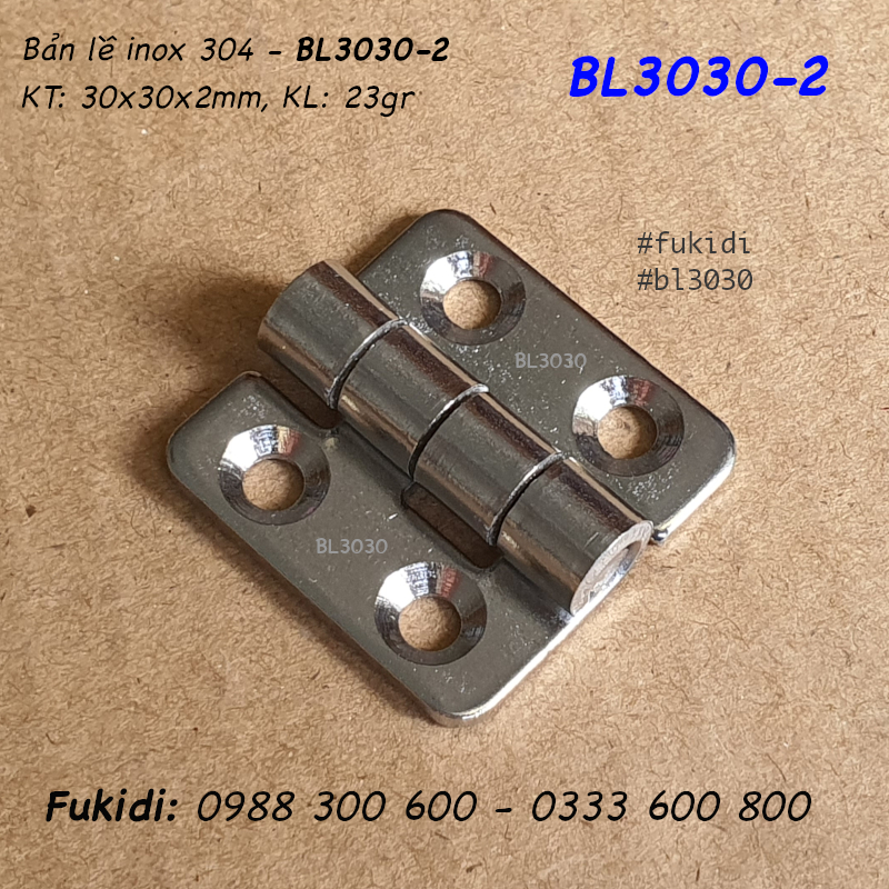 Bản lề lá inox 304 KT30x30, dày 2mm - BL3030