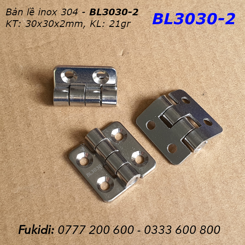 Bản lề lá inox 304 KT30x30, dày 2mm - BL3030