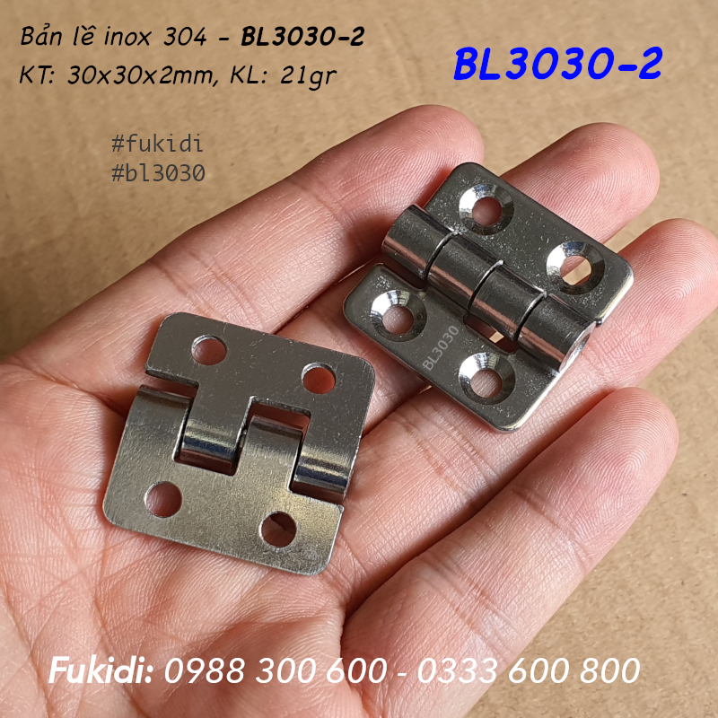 Bản lề lá inox 304 KT30x30, dày 2mm - BL3030