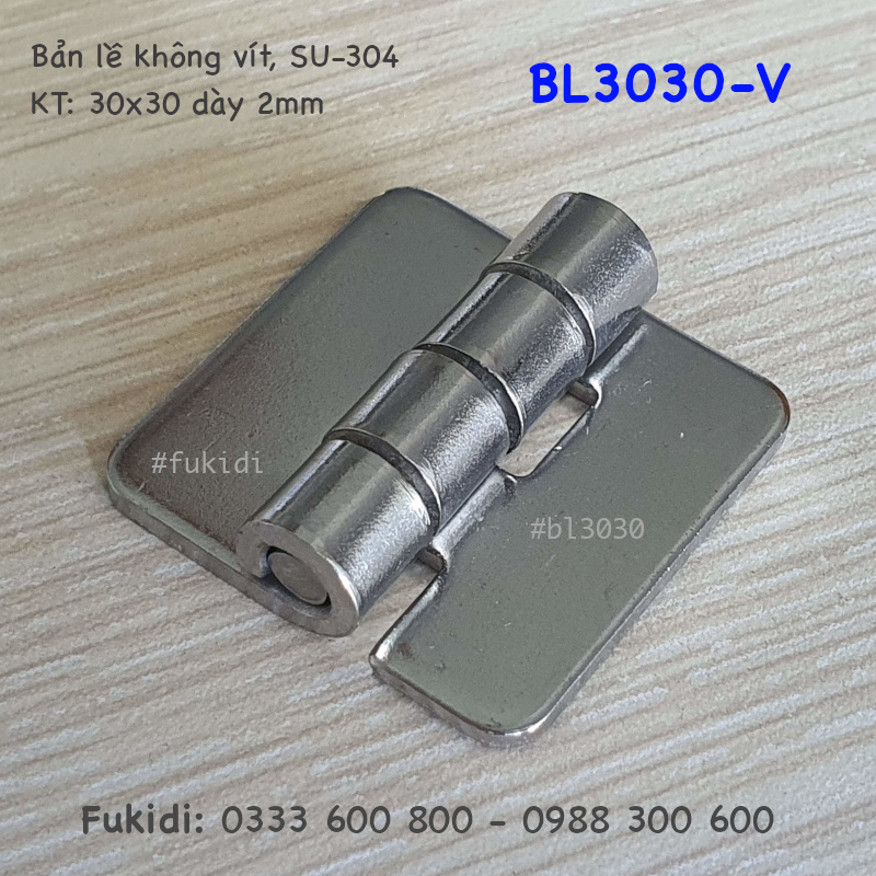 Bản lề tủ điện không vít inox 304 KT 30x30 dày 2mm - BL3030-V