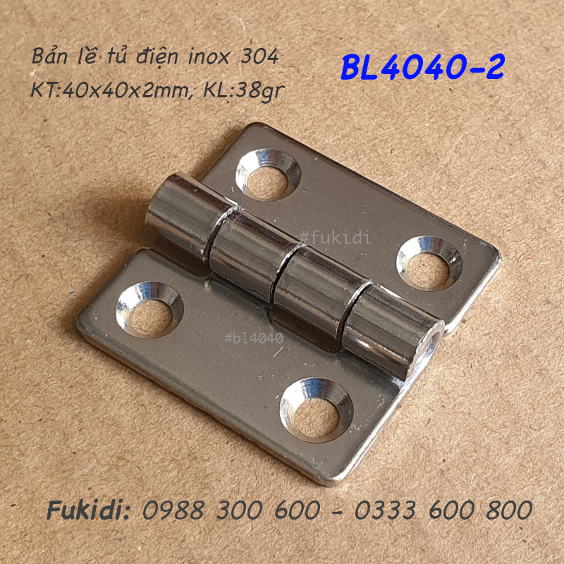 Bản lề lá inox 304, KT 40x40, dày 2mm - BL4040-2