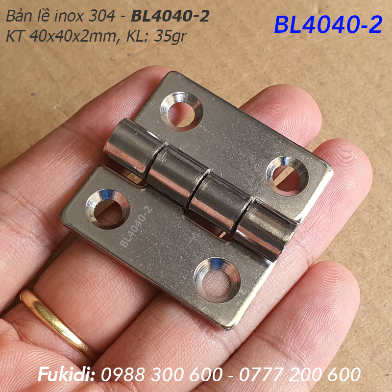 Bản lề lá inox 304, KT 40x40, dày 2mm - BL4040-2