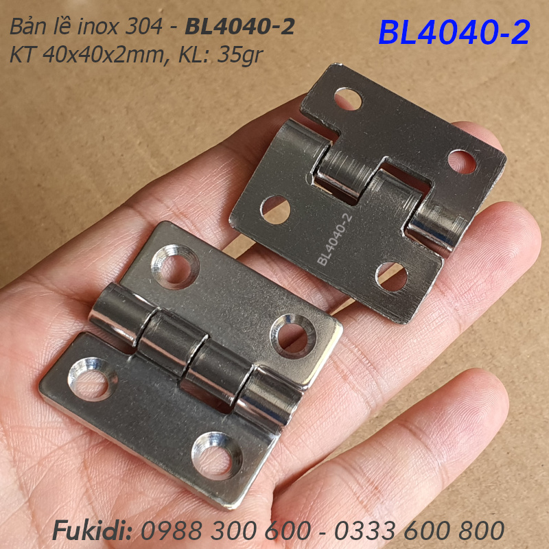 Bản lề lá inox 304, KT 40x40, dày 2mm - BL4040-2