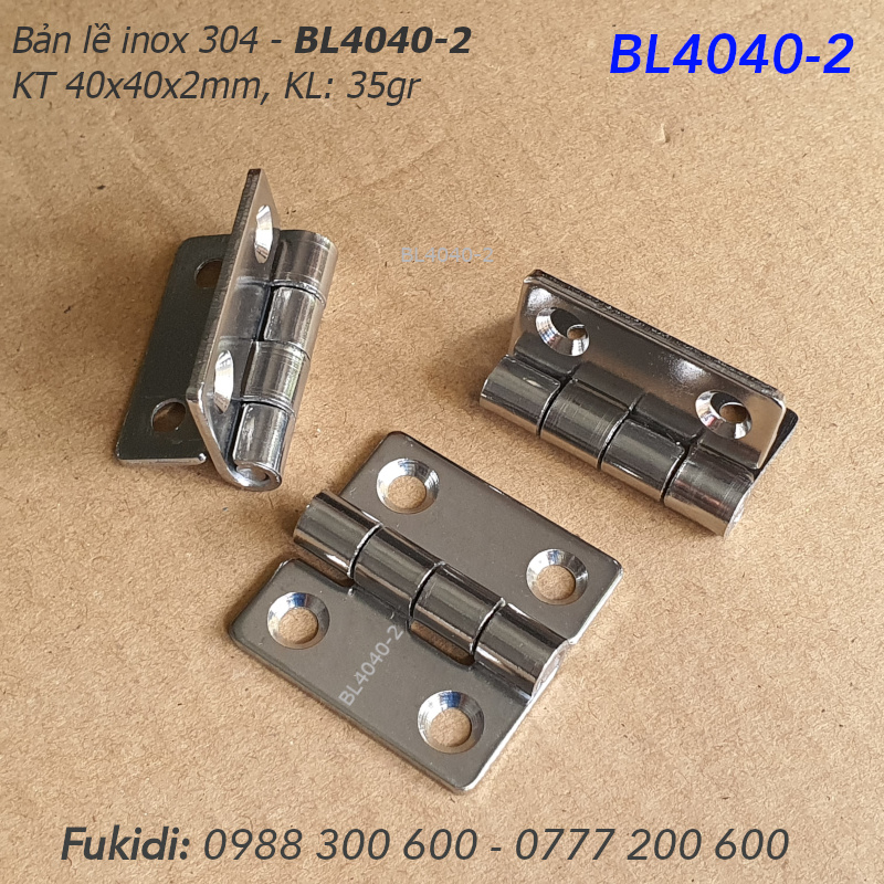 Bản lề lá inox 304, KT 40x40, dày 2mm - BL4040-2