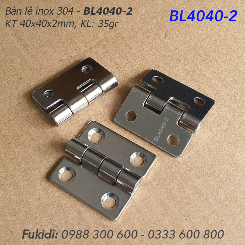 Bản lề lá inox 304, KT 40x40, dày 2mm - BL4040-2