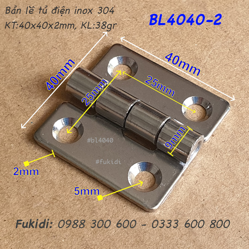 Bản lề lá inox 304, KT 40x40, dày 2mm - BL4040-2