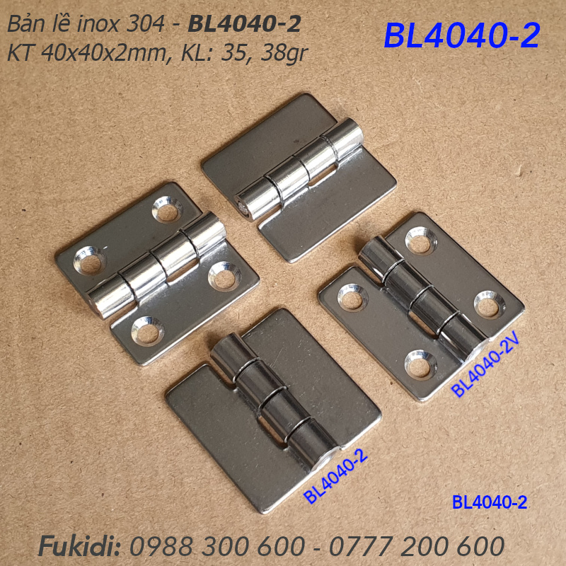 Bản lề tủ điện inox 304, KT 40x40x2mm, không lỗ vít - BL4040-2V