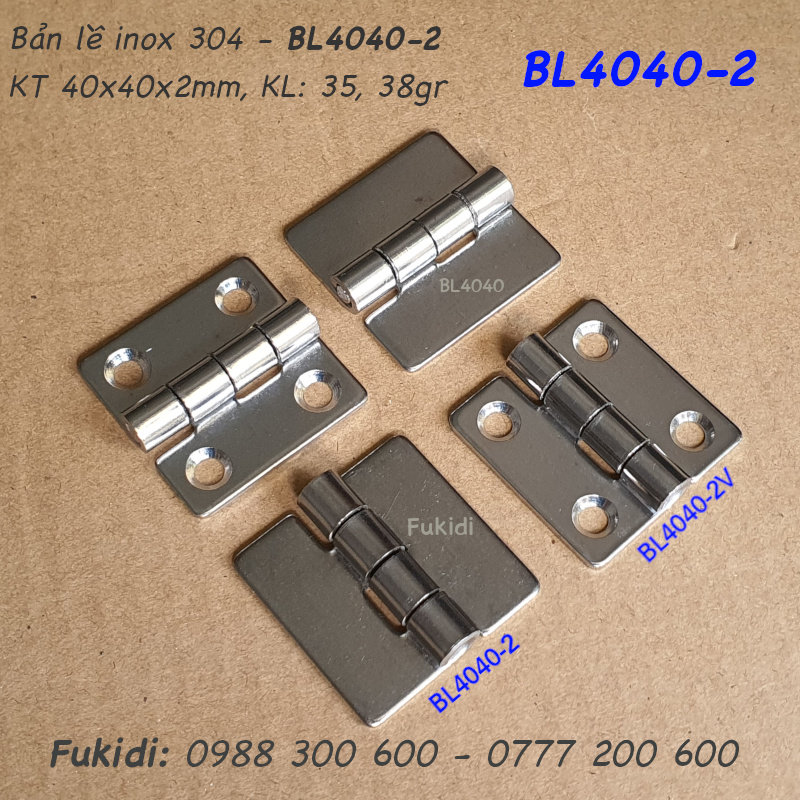 Bản lề tủ điện inox 304, KT 40x40x2mm, không lỗ vít - BL4040-2V